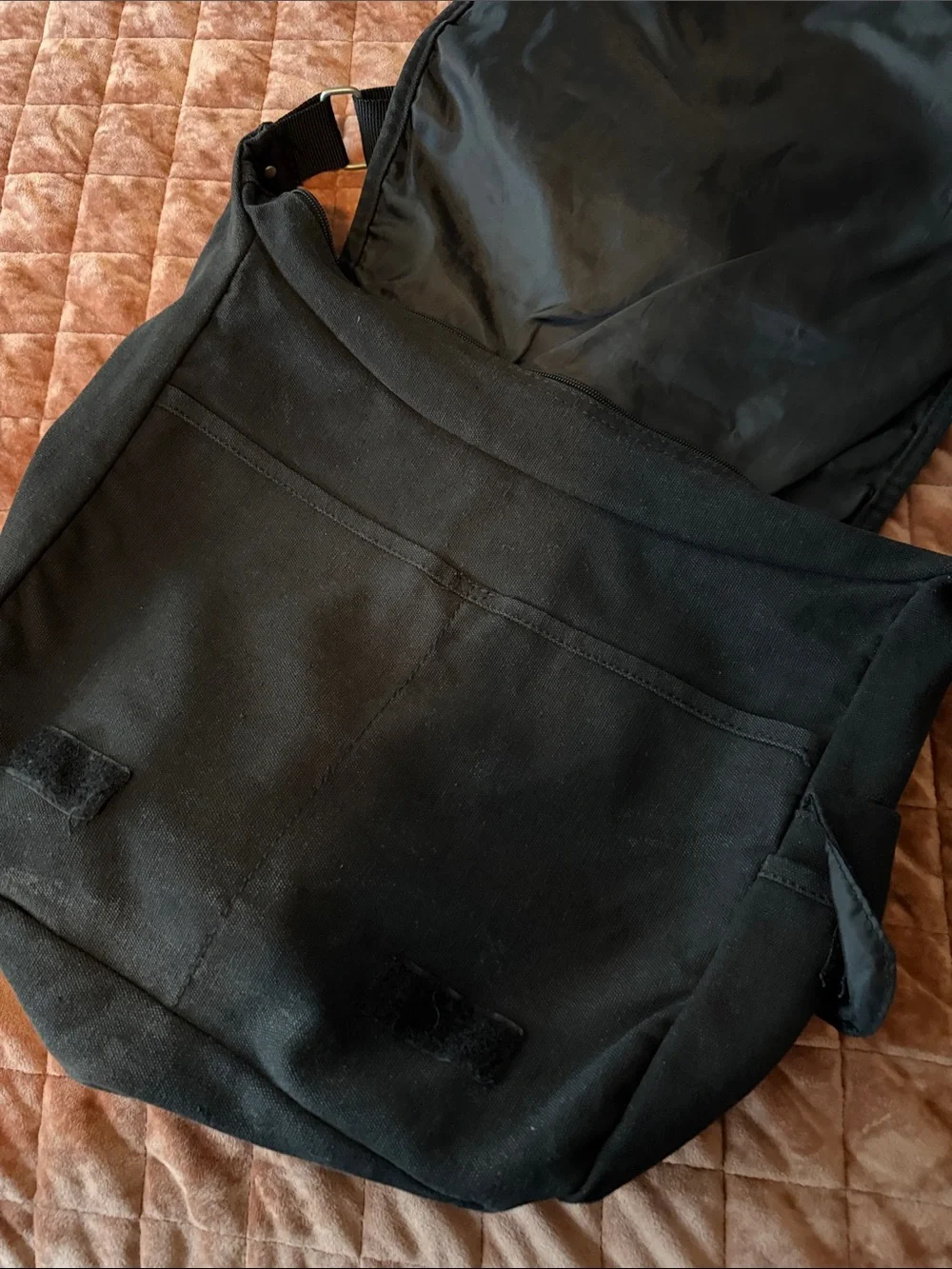 OC Sport Black Canvas Messenger Crossbody Bag with Patch Details